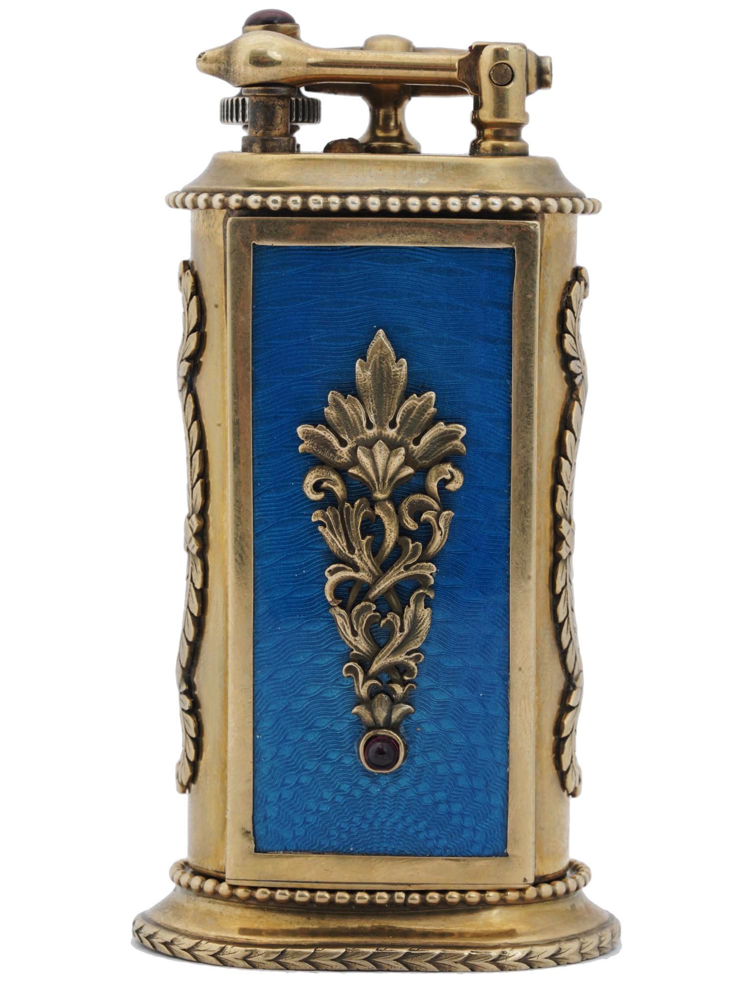 GILT SILVER AND ENAMEL RUBY STONES TABLE LIGHTER PIC-1